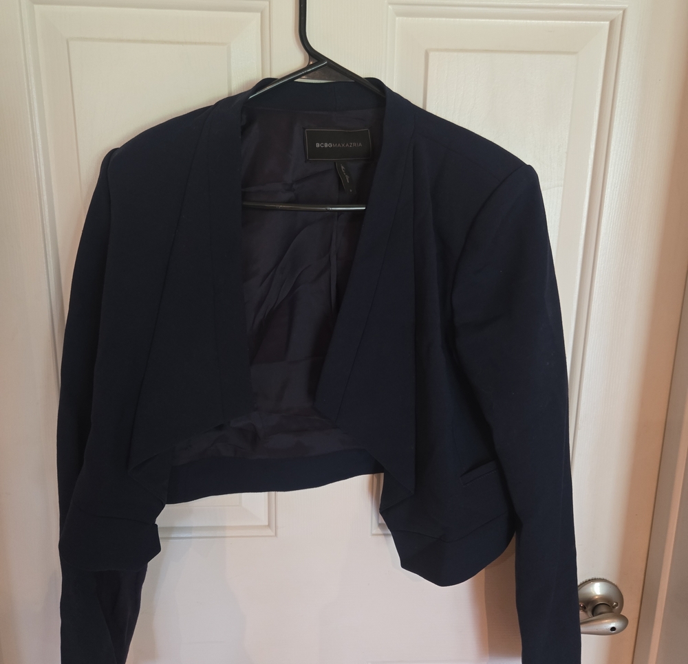 BCBGMaxAzria Dark Navy Cropped Open-Front Blazer